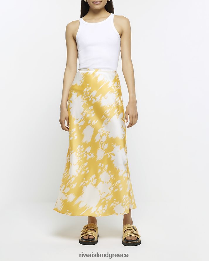 River Island ενδύματα πορτοκάλι γυναίκες φλοράλ σατέν μάξι φούστα B6N8X45