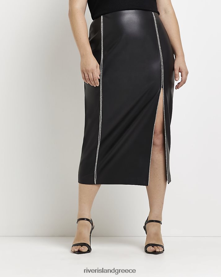 River Island ενδύματα μαύρος γυναίκες συν μίντι φούστα από τεχνητό δέρμα διαμάντι B6N8X5080