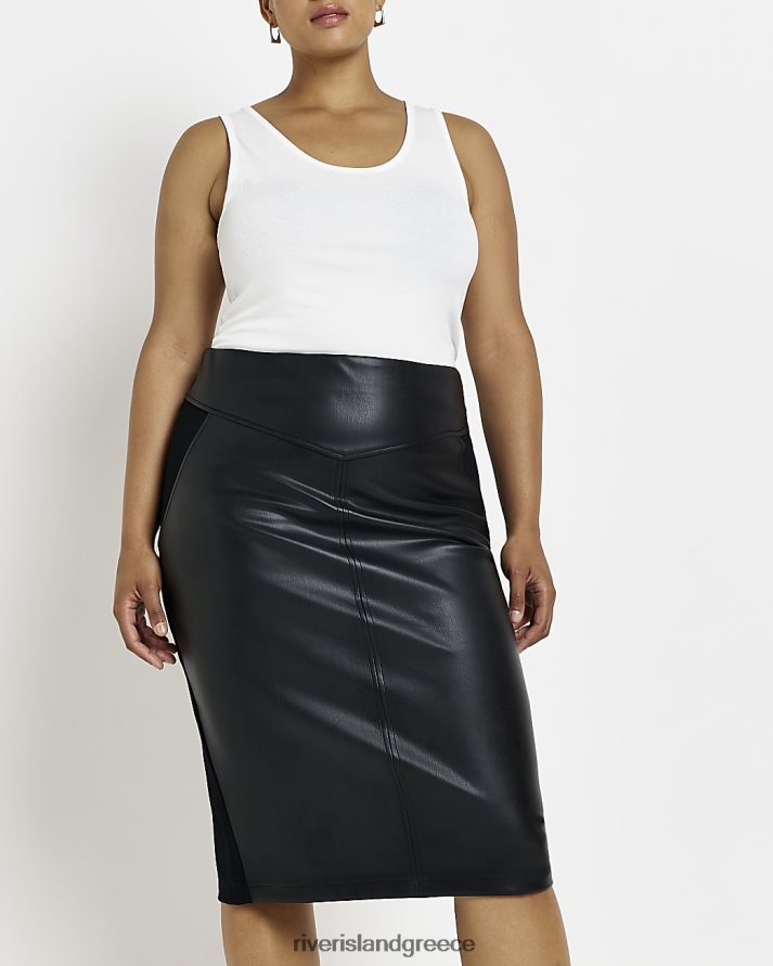 River Island ενδύματα μαύρος γυναίκες συν μίντι φούστα από τεχνητό δέρμα B6N8X5140