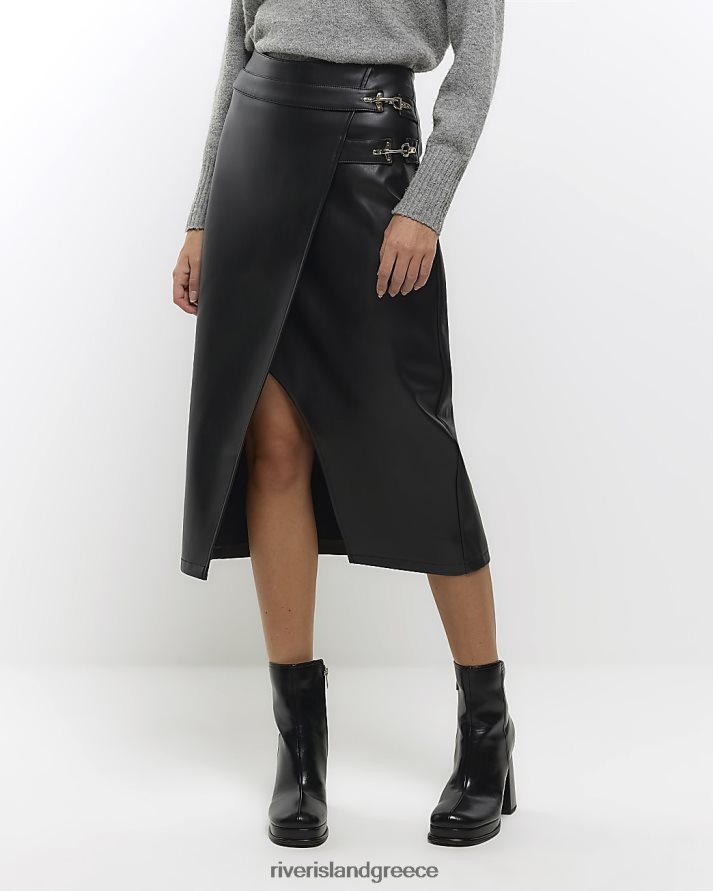 River Island ενδύματα μαύρος γυναίκες midi φούστα από ψεύτικο δέρμα B6N8X241