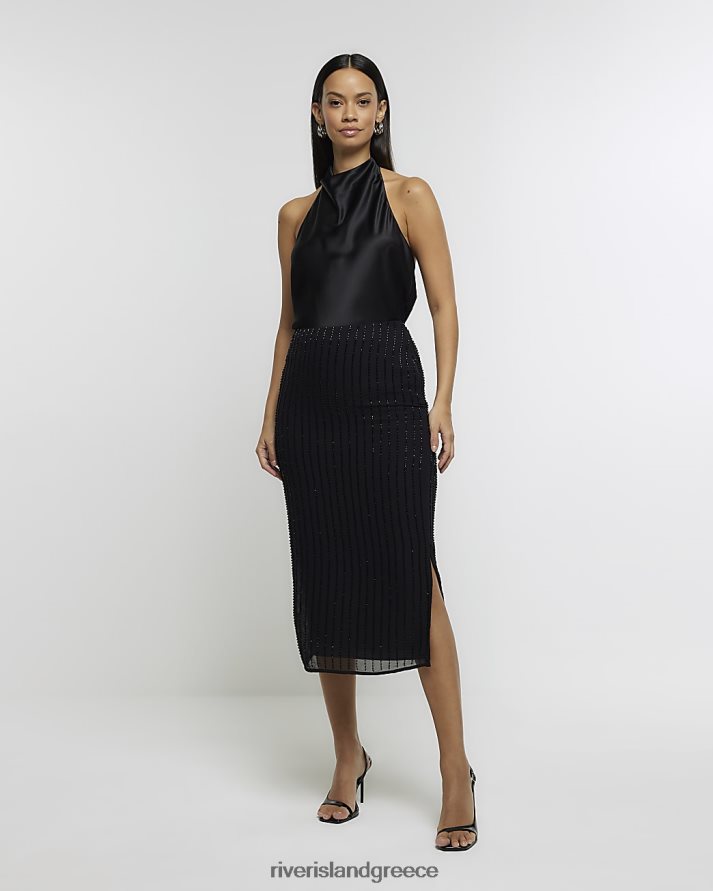 River Island ενδύματα μαύρος γυναίκες midi φούστα με χάντρες B6N8X3921