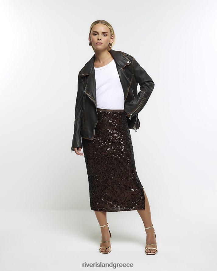 River Island ενδύματα καφέ γυναίκες midi φούστα με petite sequin B6N8X5230