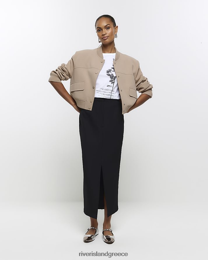 River Island ενδύματα μαύρος γυναίκες μπροστινή μοιρασμένη pencil midi φούστα B6N8X210