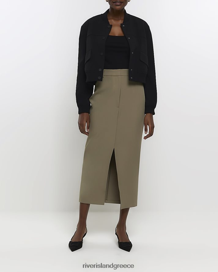 River Island ενδύματα χακί γυναίκες μπροστινή μοιρασμένη pencil midi φούστα B6N8X211