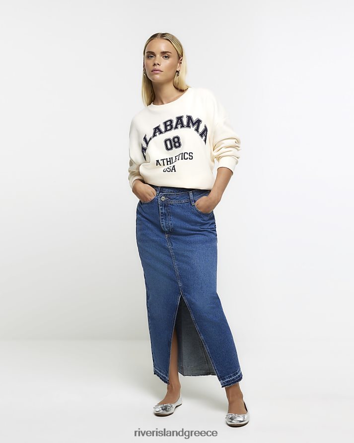 River Island ενδύματα μπλε γυναίκες petite ασύμμετρη τζιν μάξι φούστα στη μέση B6N8X5222