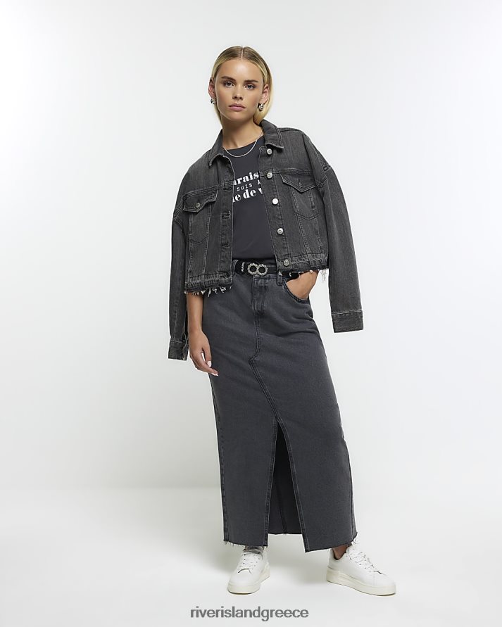 River Island ενδύματα γκρί γυναίκες petite τζιν μάξι φούστα B6N8X5226