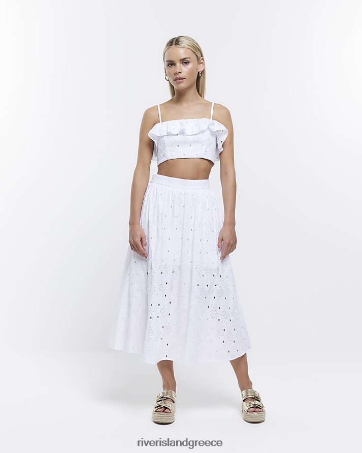 River Island ενδύματα άσπρο γυναίκες petite broderie midi φούστα B6N8X5311