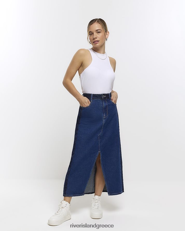 River Island ενδύματα μπλε γυναίκες petite patchwork τζιν μάξι φούστα B6N8X5283