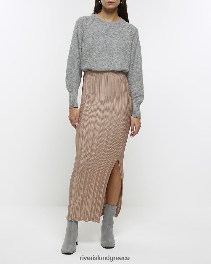 River Island ενδύματα μπεζ γυναίκες μάξι φούστα plisse B6N8X4321