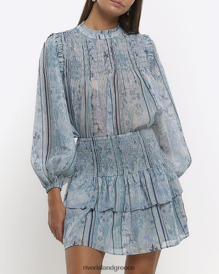 River Island ενδύματα μπλε γυναίκες αφηρημένη shirred μίνι φούστα B6N8X1280