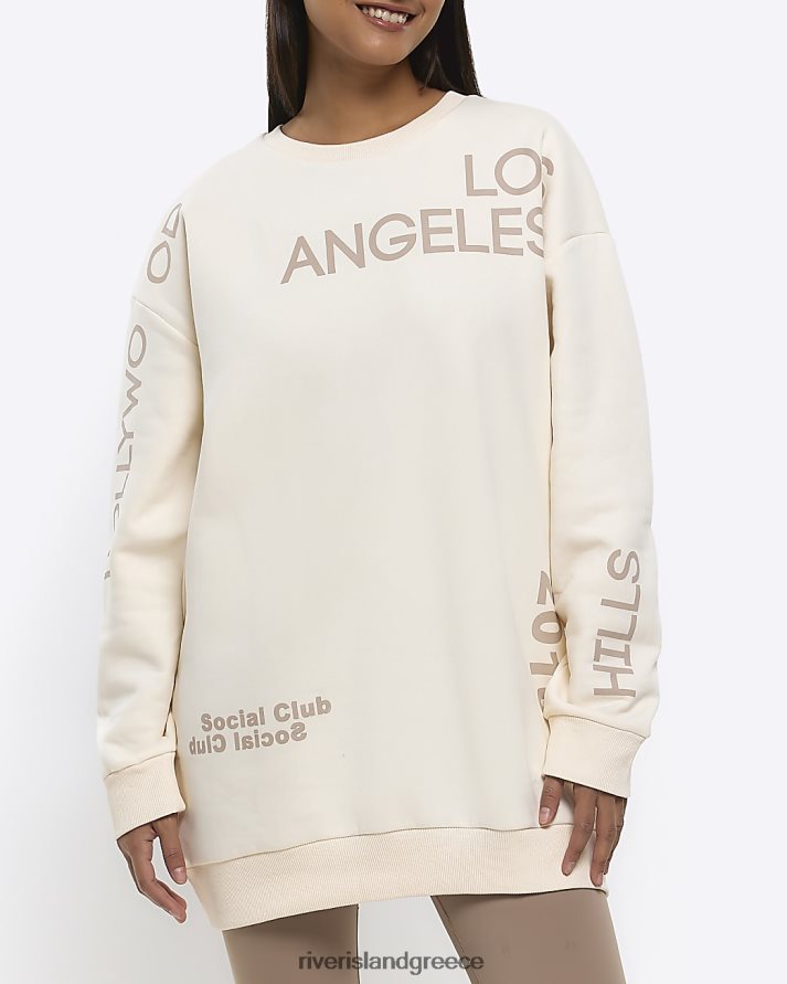 River Island ενδύματα κρέμα γυναίκες γραφικό μεγάλο φούτερ B6N8X4492