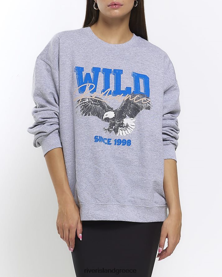 River Island ενδύματα γκρί γυναίκες γραφικό φούτερ B6N8X679
