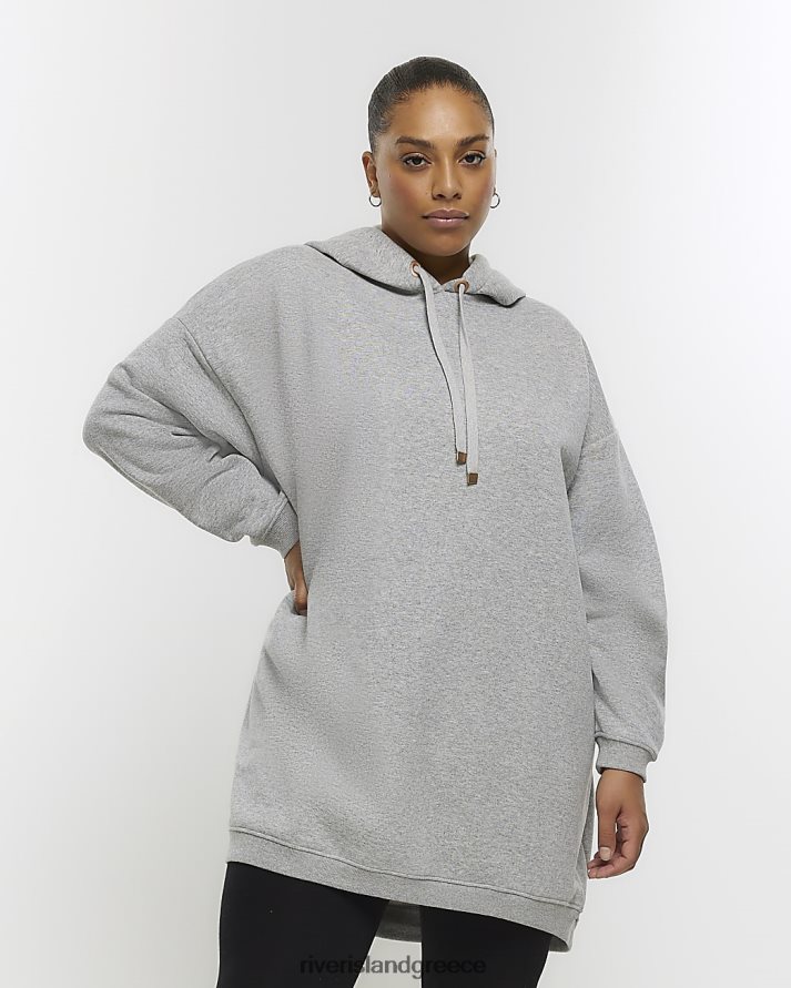 River Island ενδύματα γκρί γυναίκες συν φόρεμα φούτερ με κουκούλα B6N8X5107
