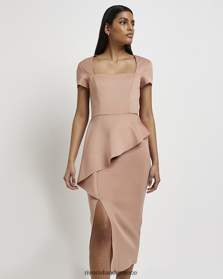 River Island ενδύματα μπεζ γυναίκες peplum bodycon midi dess B6N8X4994