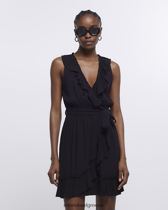 River Island ενδύματα μαύρος γυναίκες wrap frill wrap φόρεμα B6N8X1611