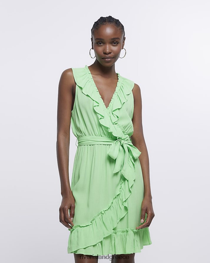 River Island ενδύματα πράσινος γυναίκες wrap frill wrap φόρεμα B6N8X1612