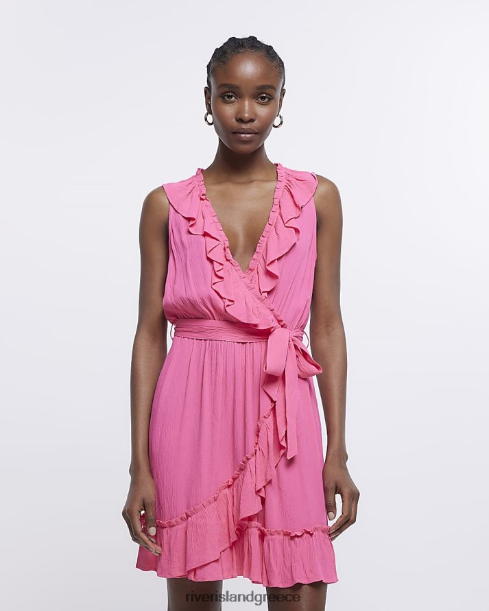 River Island ενδύματα ροζ γυναίκες wrap frill wrap φόρεμα B6N8X1613