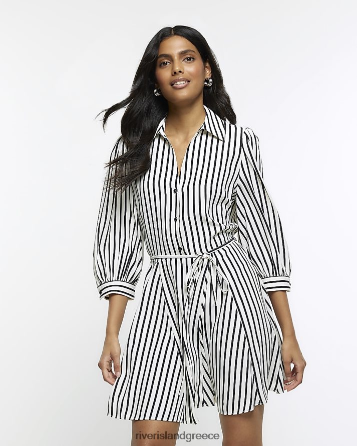 River Island ενδύματα μαύρος γυναίκες Μίνι πουκάμισο με ριγέ δέσιμο στη μέση B6N8X1045