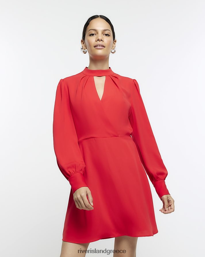 River Island ενδύματα το κόκκινο γυναίκες κομμένο μίνι φόρεμα με μακριά μανίκια B6N8X1154