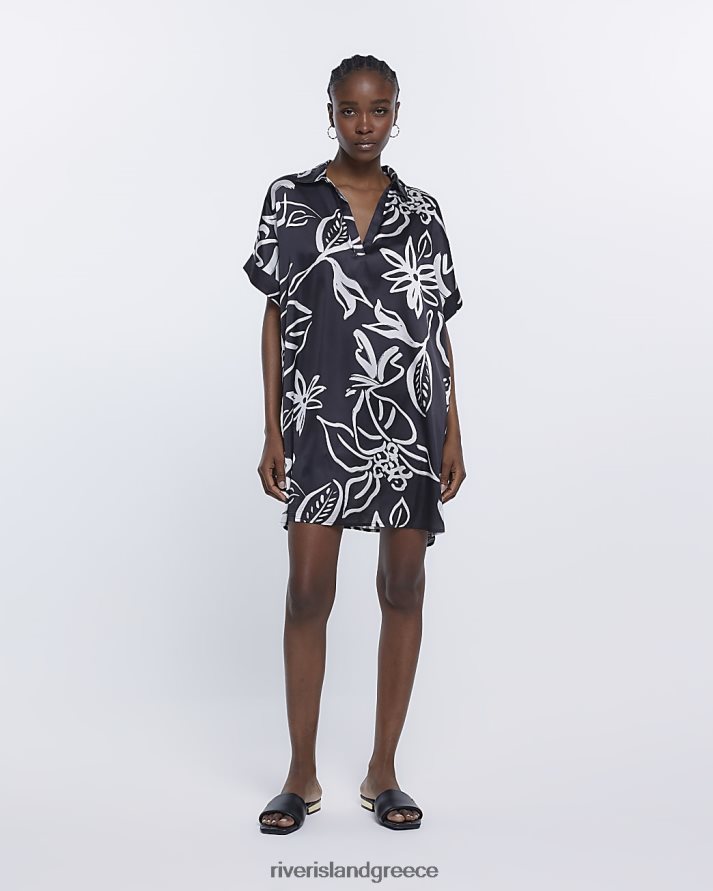 River Island ενδύματα άσπρο γυναίκες Μίνι πουκάμισο φλοράλ κοντομάνικο φόρεμα B6N8X1502