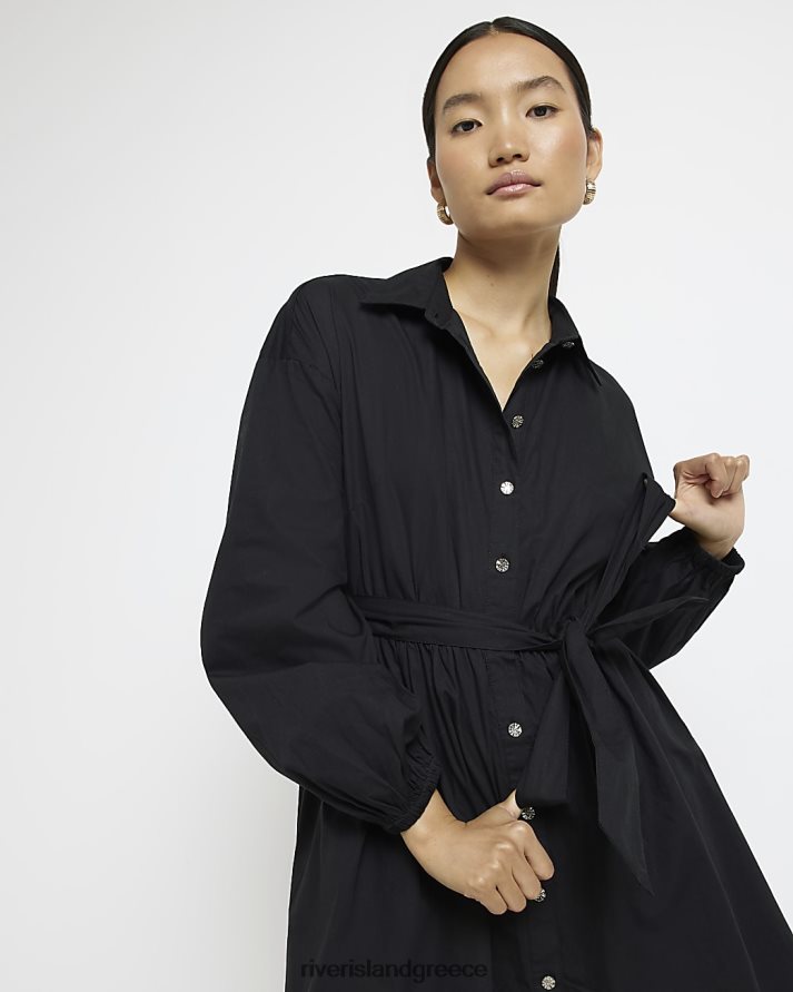 River Island ενδύματα μαύρος γυναίκες Μίνι φόρεμα πουκάμισο με μακρυμάνικη μέση B6N8X1580
