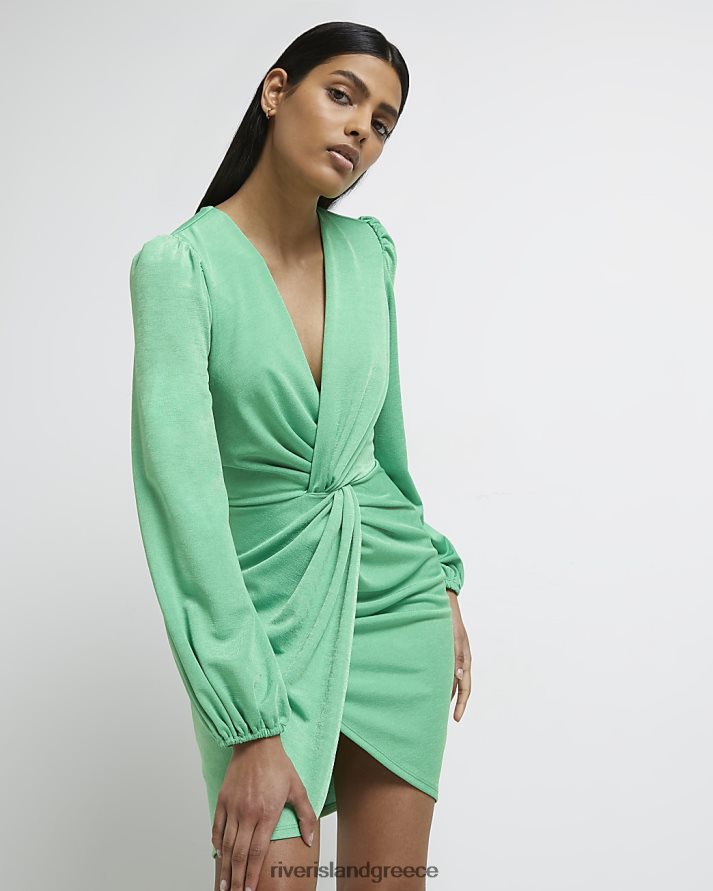 River Island ενδύματα πράσινος γυναίκες Μίνι φόρεμα με στριφτό μπροστινό σώμα B6N8X1625