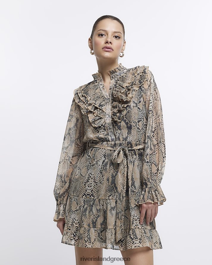 River Island ενδύματα κρέμα γυναίκες Μίνι φόρεμα πουκάμισο με ζωηρά στάμπα B6N8X1858