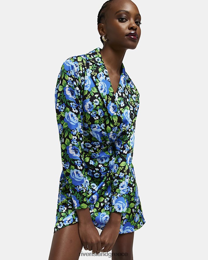 River Island ενδύματα μπλε γυναίκες Μίνι μπλέιζερ φλοράλ σατέν φόρεμα B6N8X1964