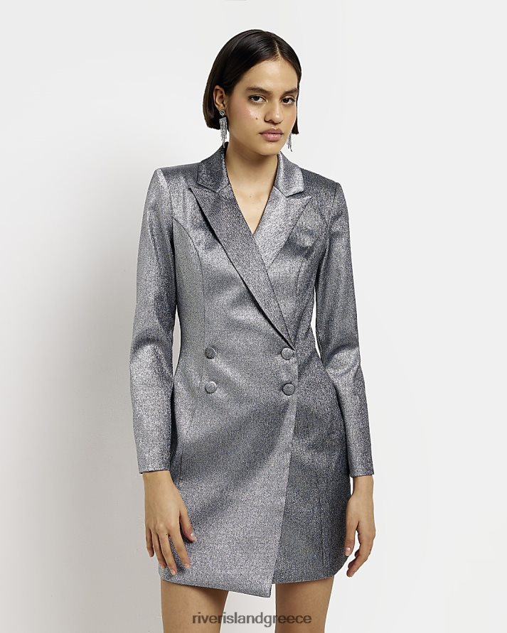 River Island ενδύματα ασήμι γυναίκες Μίνι μπλέιζερ μακρυμάνικο φόρεμα B6N8X2001