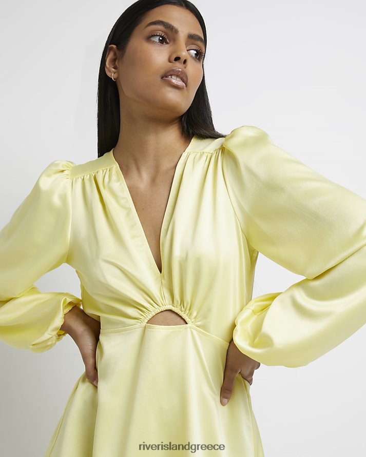 River Island ενδύματα κίτρινος γυναίκες Σατέν κομμένο μίνι φόρεμα B6N8X2009