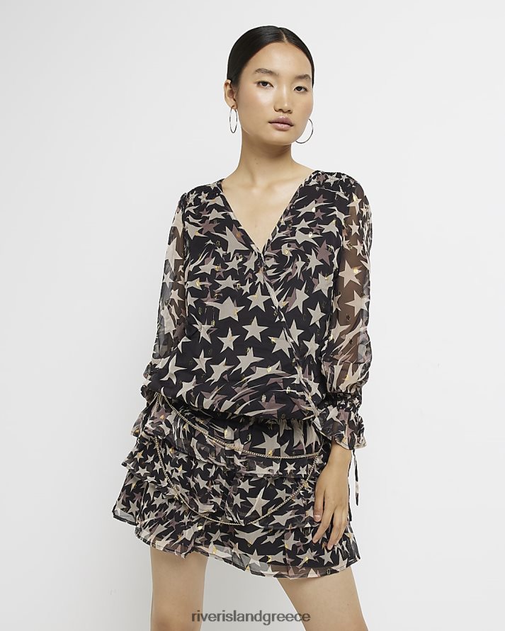 River Island ενδύματα μαύρος γυναίκες Μίνι φόρεμα με ζώνη με αστέρια B6N8X2031