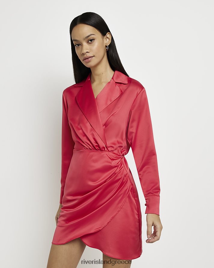 River Island ενδύματα το κόκκινο γυναίκες Μίνι μπλέιζερ σατέν μακρυμάνικο φόρεμα B6N8X2050