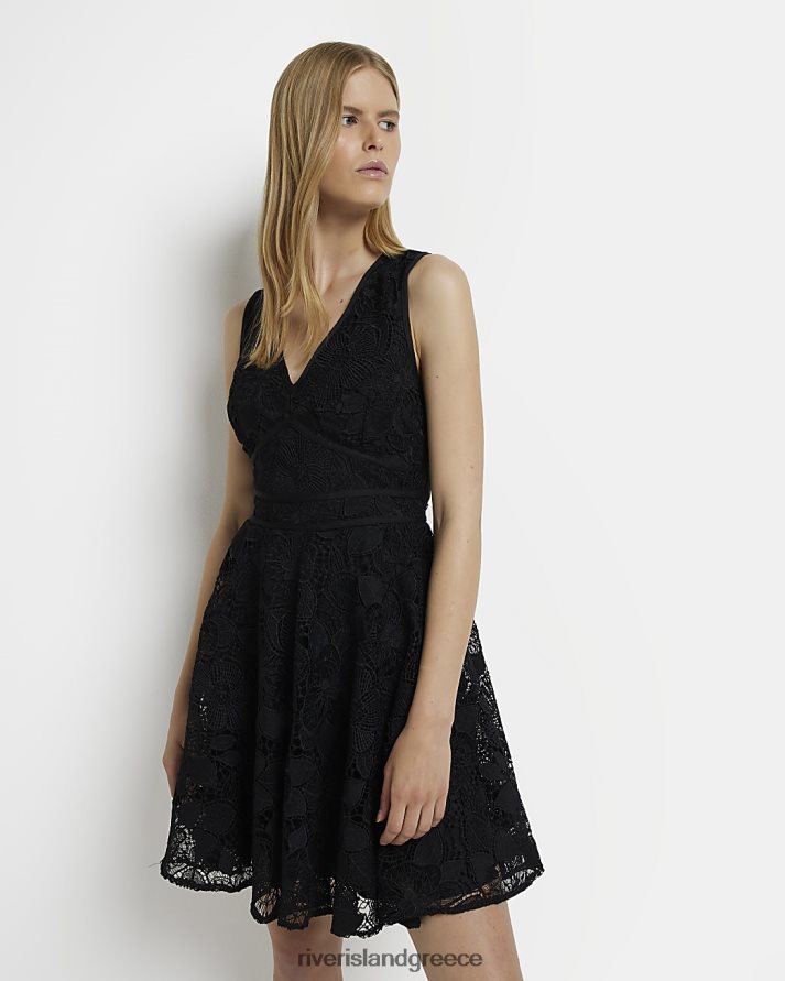 River Island ενδύματα μαύρος γυναίκες δαντελένιο μίνι φόρεμα B6N8X2097