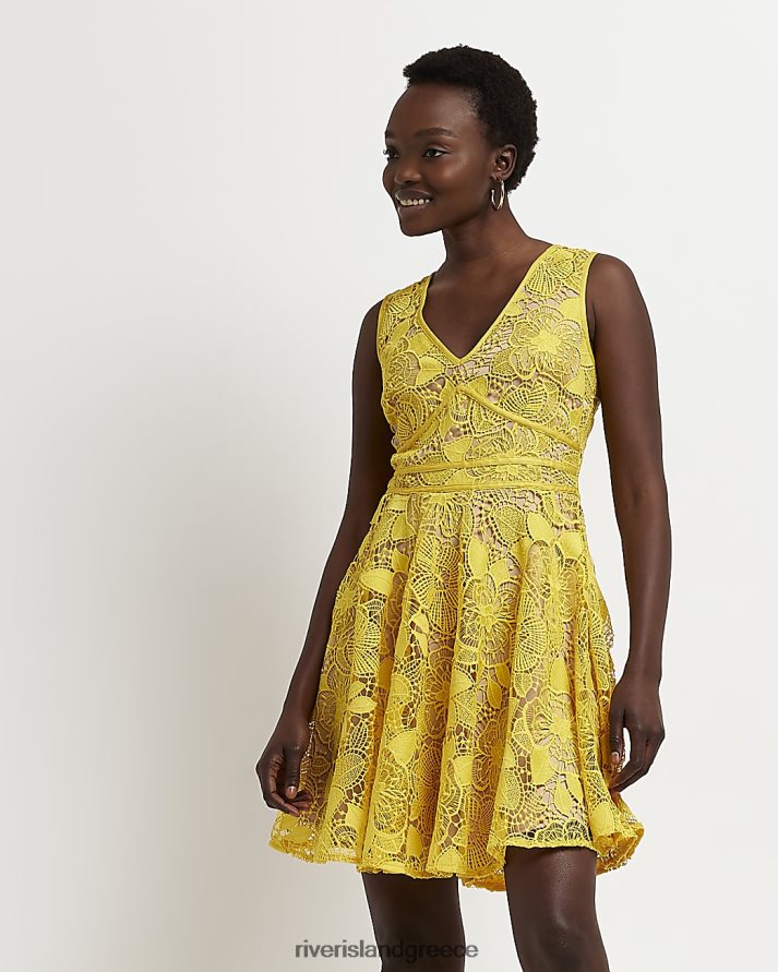 River Island ενδύματα κίτρινος γυναίκες δαντελένιο μίνι φόρεμα B6N8X2098