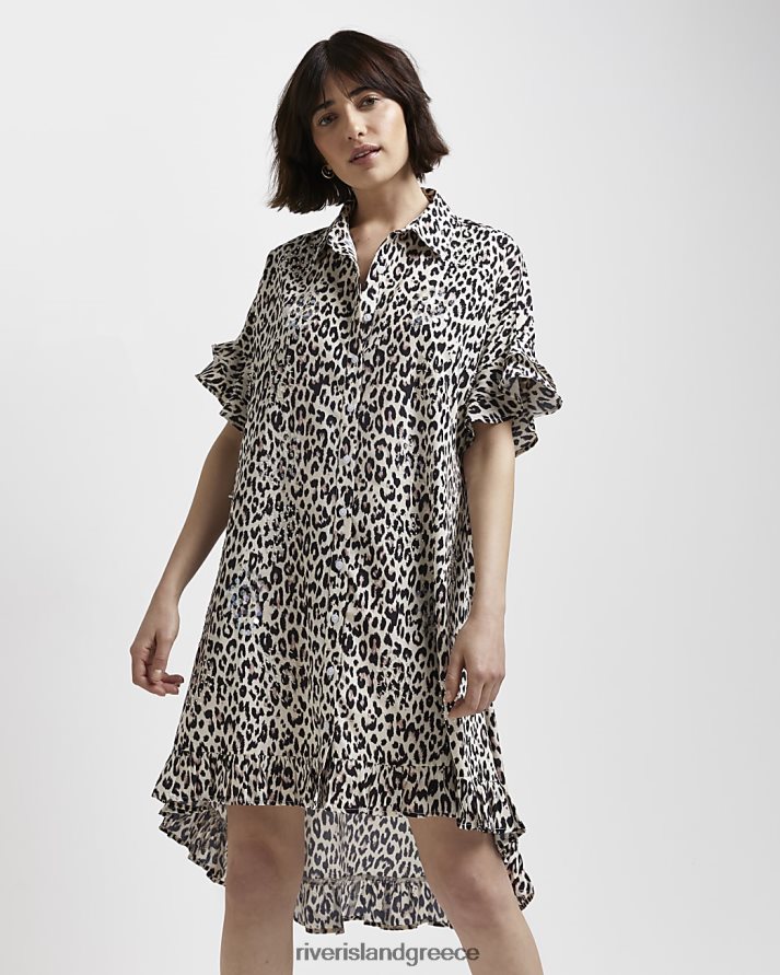 River Island ενδύματα μαύρος γυναίκες Μίνι πουκάμισο φόρεμα με λεοπάρ B6N8X2194