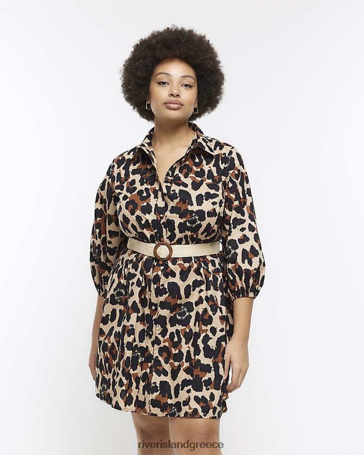 River Island ενδύματα καφέ γυναίκες συν μίνι φόρεμα πουκάμισο με λεοπάρ B6N8X2248