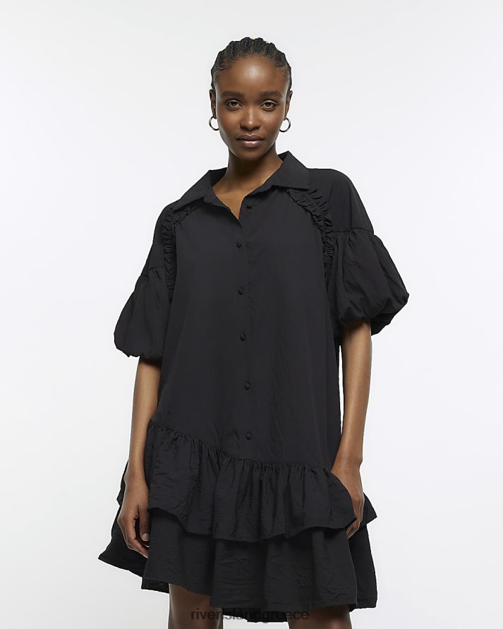 River Island ενδύματα μαύρος γυναίκες Μίνι πουκάμισο με φουσκωτά μανίκια B6N8X315