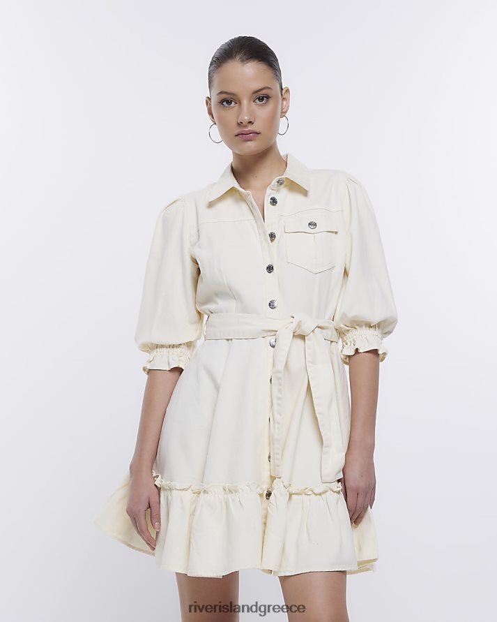 River Island ενδύματα εκρού γυναίκες τζιν μίνι πουκάμισο φόρεμα B6N8X361