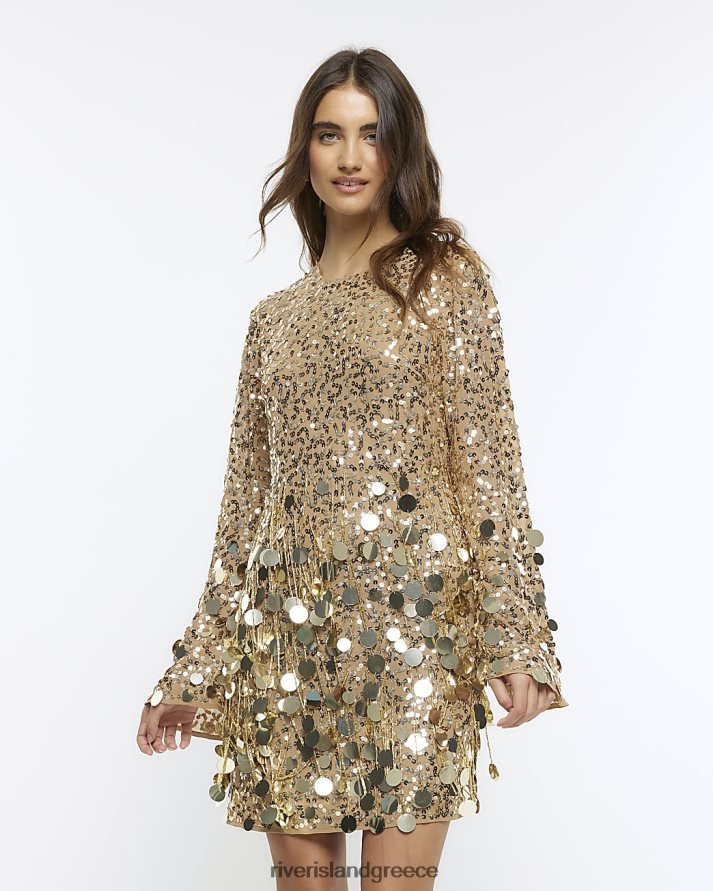 River Island ενδύματα χρυσός γυναίκες Μίνι φόρεμα κορμάκι με παγιέτες B6N8X3740