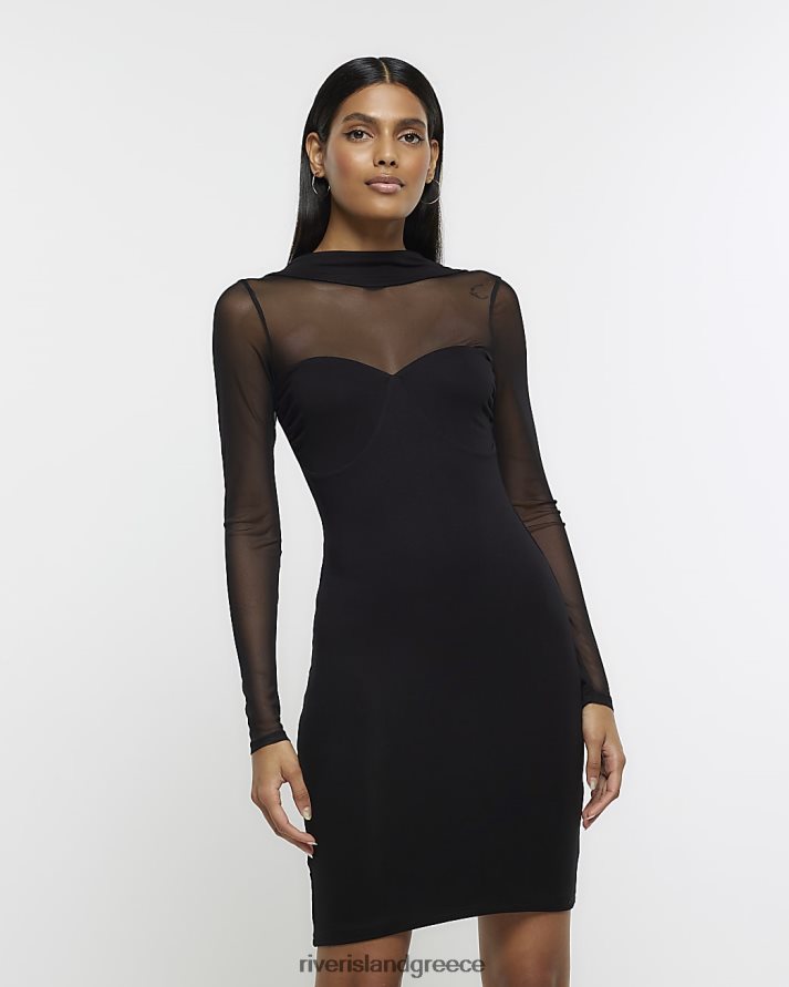 River Island ενδύματα μαύρος γυναίκες Μίνι φόρεμα με λεπτομέρεια από διχτυωτό σώμα B6N8X3914