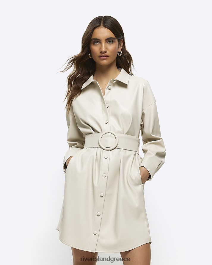 River Island ενδύματα εκρού γυναίκες Μίνι φόρεμα πουκάμισο με ζώνη από ψεύτικο δέρμα B6N8X4015