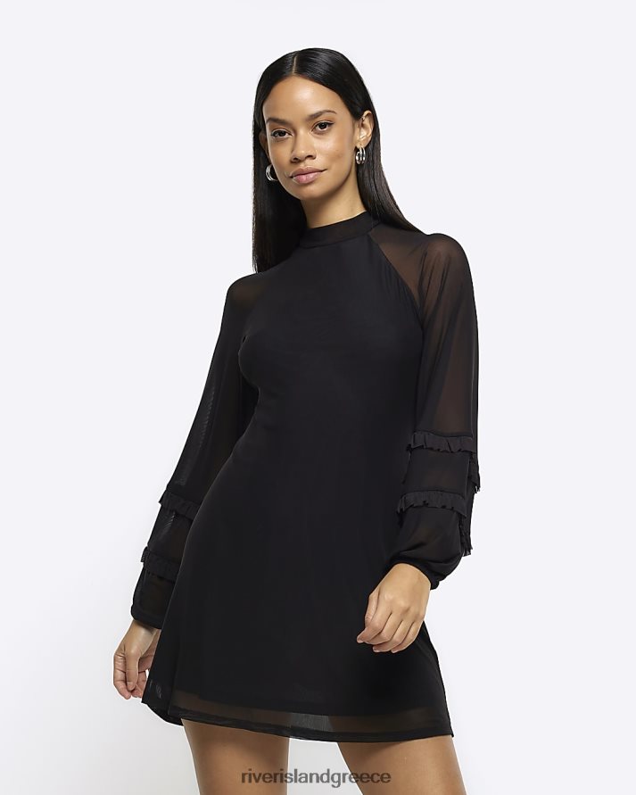 River Island ενδύματα μαύρος γυναίκες Μίνι φόρεμα από διχτυωτό μανίκι B6N8X4024