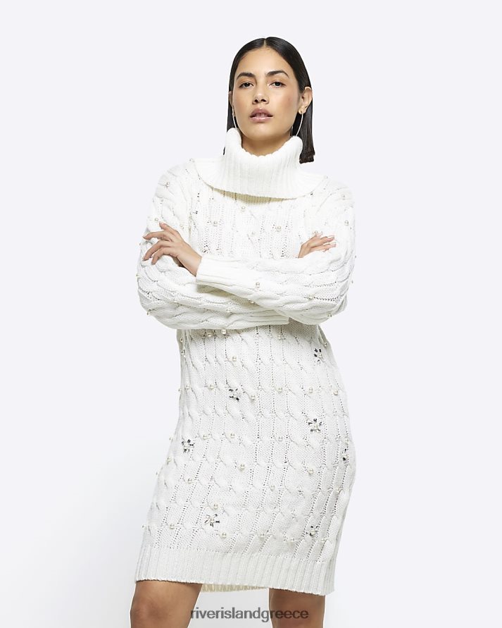 River Island ενδύματα κρέμα γυναίκες Μίνι φόρεμα με πλεκτό μαργαριτάρι B6N8X4076