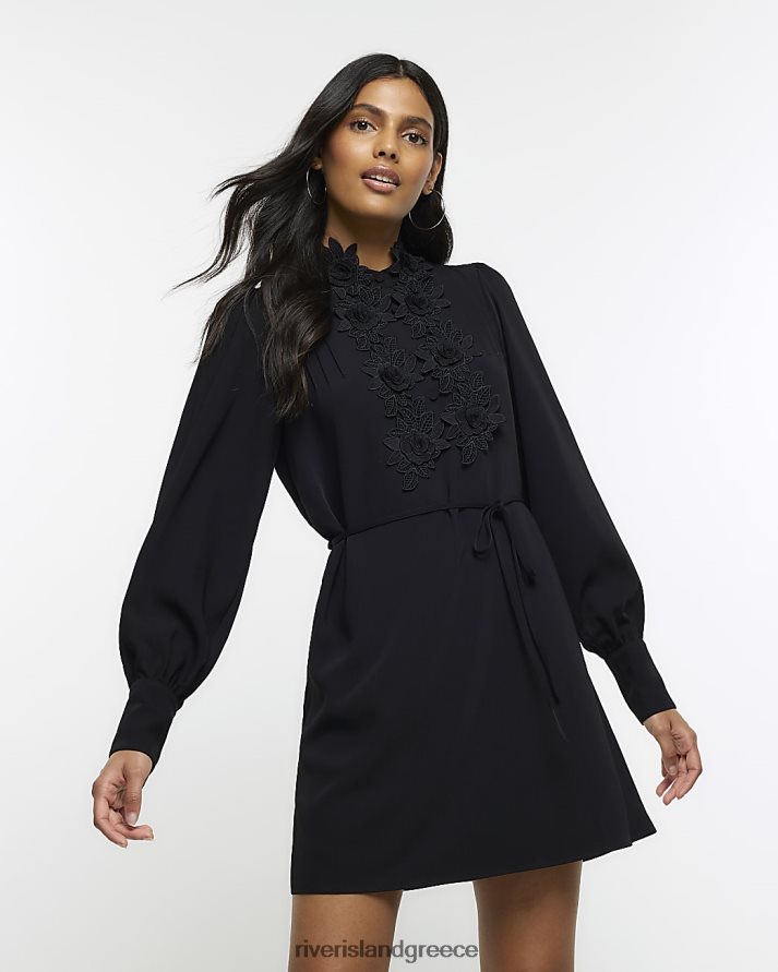 River Island ενδύματα μαύρος γυναίκες Μίνι φόρεμα με μακρυμάνικο λουλούδι B6N8X4462