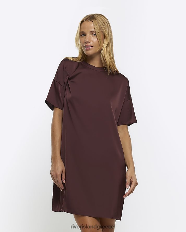 River Island ενδύματα καφέ γυναίκες Μίνι φόρεμα με λεπτομέρεια σατέν κόμπο B6N8X4497