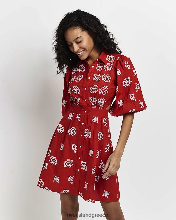 River Island ενδύματα το κόκκινο γυναίκες κεντημένο μίνι πουκάμισο φόρεμα B6N8X4797