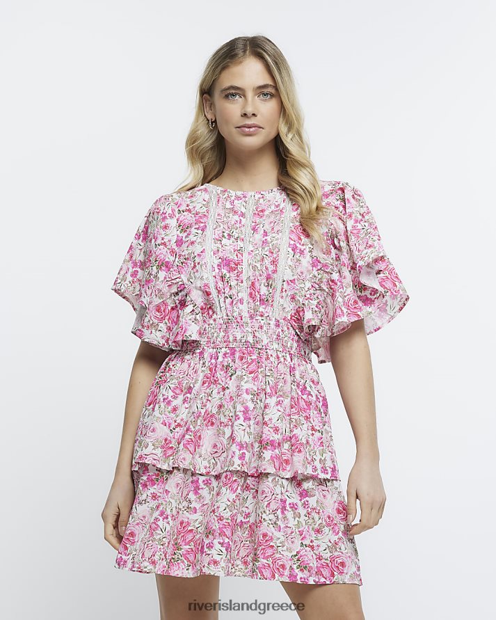 River Island ενδύματα ροζ γυναίκες Μίνι φόρεμα με λουλουδάτο τριαντάφυλλο B6N8X4828