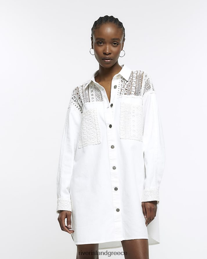 River Island ενδύματα άσπρο γυναίκες λεπτομέρεια δαντέλα μίνι πουκάμισο φόρεμα B6N8X4831