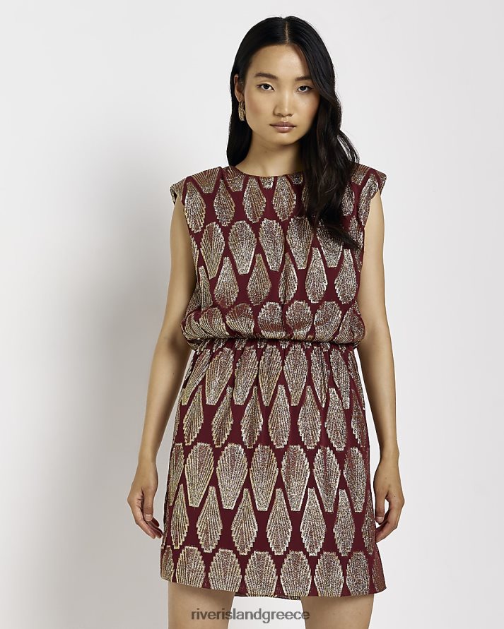 River Island ενδύματα το κόκκινο γυναίκες Μίνι φόρεμα με στάμπα με μαξιλαράκια ώμου B6N8X4840