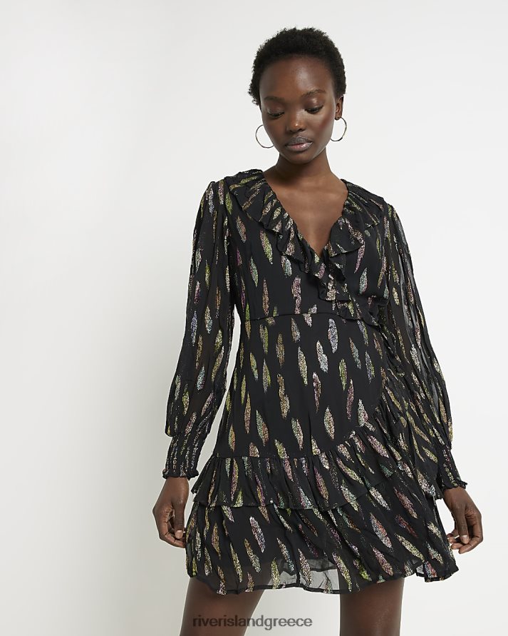 River Island ενδύματα μαύρος γυναίκες Μίνι φόρεμα με εμπριμέ ζακάρ B6N8X4898